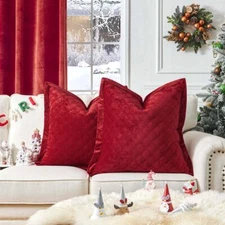 1 Piece 24x24 Pillow Cover Christmas Red Euro Sham Decorative Quilted Pillow ...