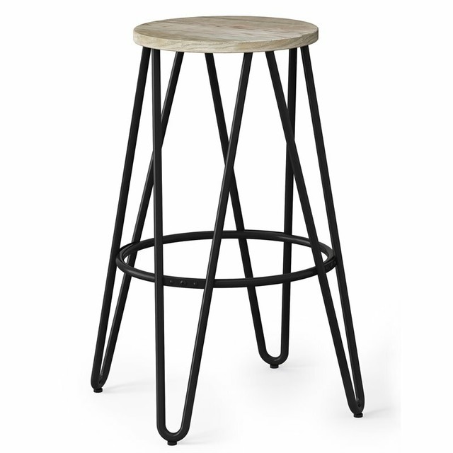 Simpli Home Simeon 30" Industrial Round Wood Top Bar Stool in Natural Simpli Home Simeon 30" Industrial Round Wood Top Bar Stool in Natural
