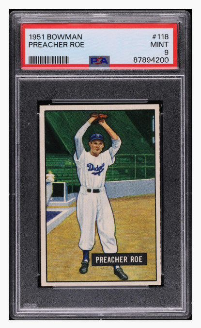 1951 Bowman Preacher Roe #118 PSA 9 MINT Low Pop RARE