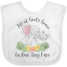 Inktastic All Of God's Grace In One Tiny Face Baby Bib Animals Elephant Lover
