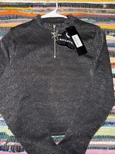 Killstar After Midnight Long Sleeve Metalic Silver Crop Top Baphomet Goth - XS