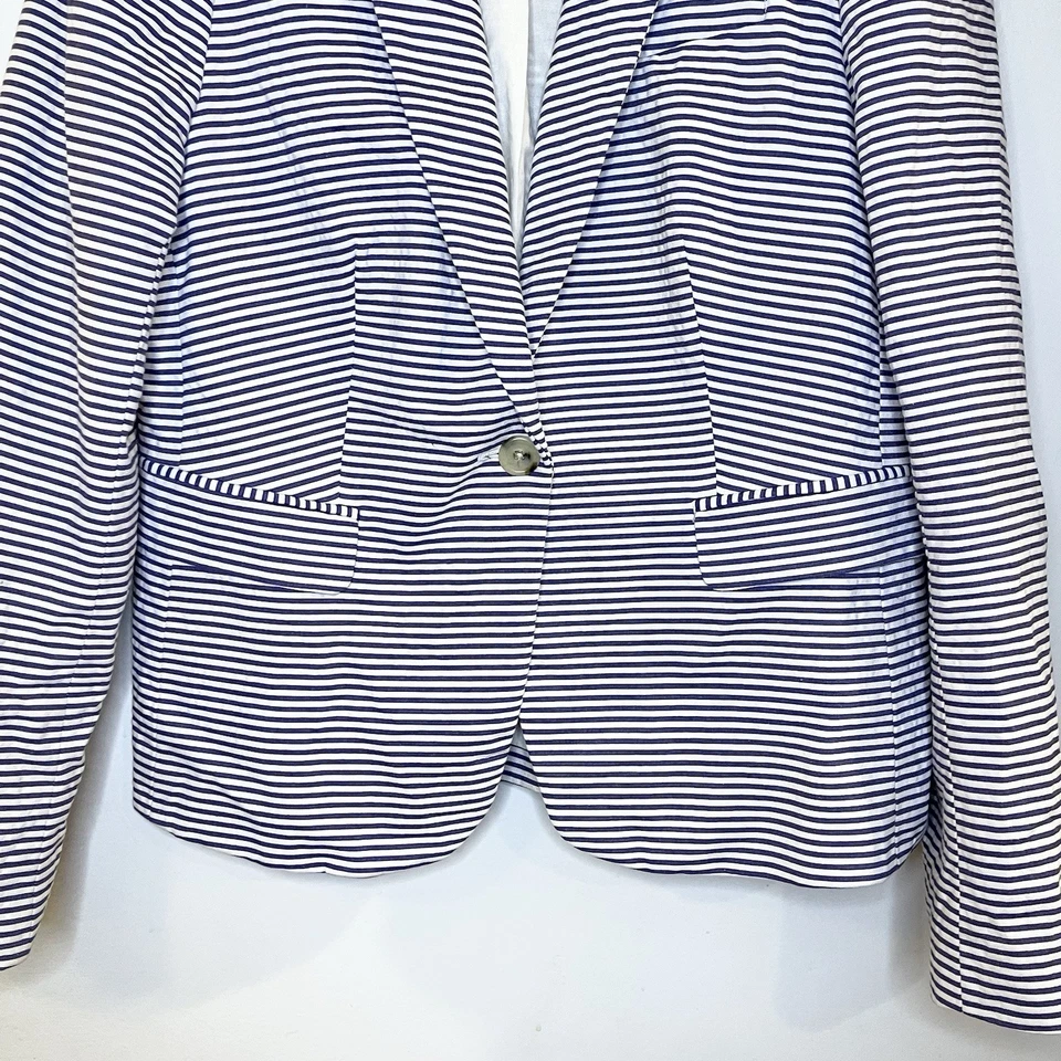 J Crew Seersucker Blazer Size 10 Blue White Stripe Puff Sleeve Jacket Coastal - Image 3 of 4