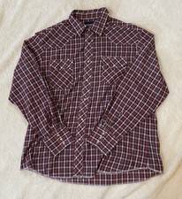 Wrangler Men s Size XL Plaid Dress Shirt All Cotton White Pearl Snap Button Up
