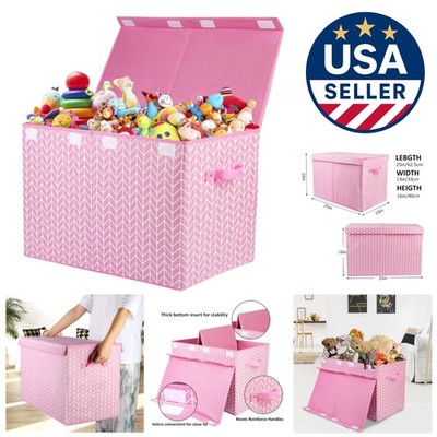 Durable Pink Toy Storage Chest for Kids - Sturdy & Dustproof with Lift-off Lid