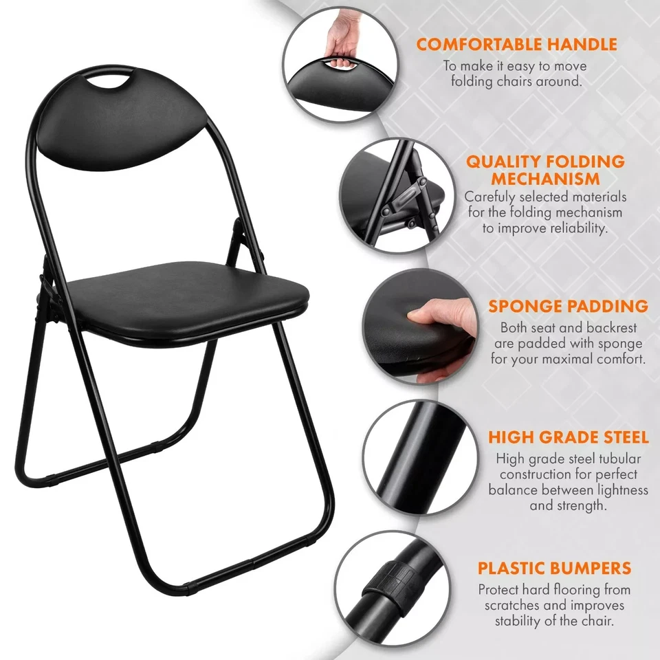 1/2/4/5PCS BLACK WHITE FOLDABLE FOLDING CHAIRS WITH METAL FRAME & PADDED SEAT - Image 2 of 4