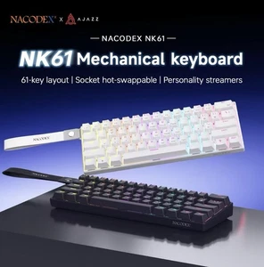 NK61 Clavier mécanique de jeu filaire 60% RGB Enveloppé à chaud 61 Clefs Red Switch