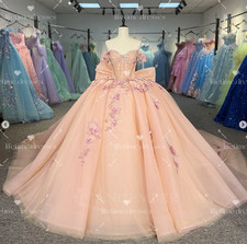 New 2026 Quinceanera Dresses With Bow Blush Pink Girl Sweet 15 Party Ball Gowns