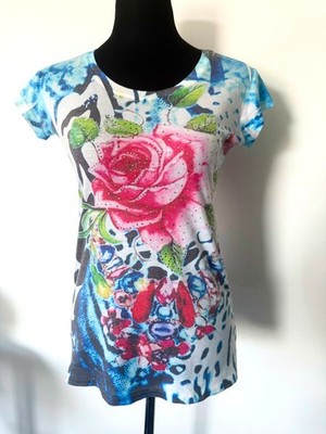 Miss Daisy Italy Shirt S/M Rosen Strass bunt Longshirt Boutique