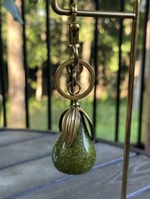 Green Glitter Gold Pear Keychain Bag Charm Gold Metal  Resin w/Dustbag Included