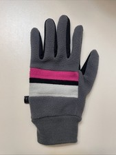 Soft Fleece Touch-Screen Gloves W-s Size L/XL Gray With Pink Black Stripe