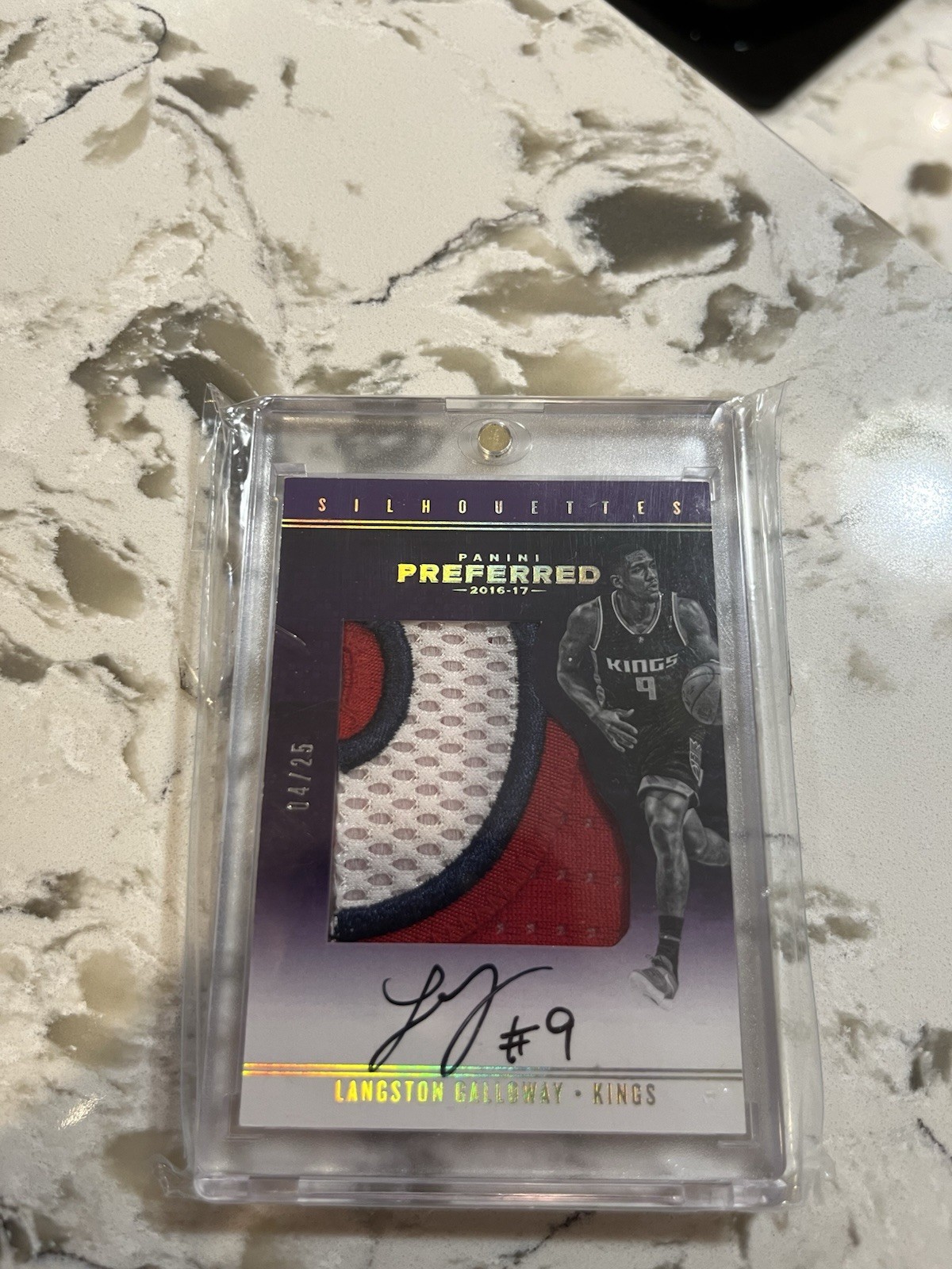 2016 Panini Preferred Langston Galloway GAME WORN LOGO Patch Auto Silhouettes 25