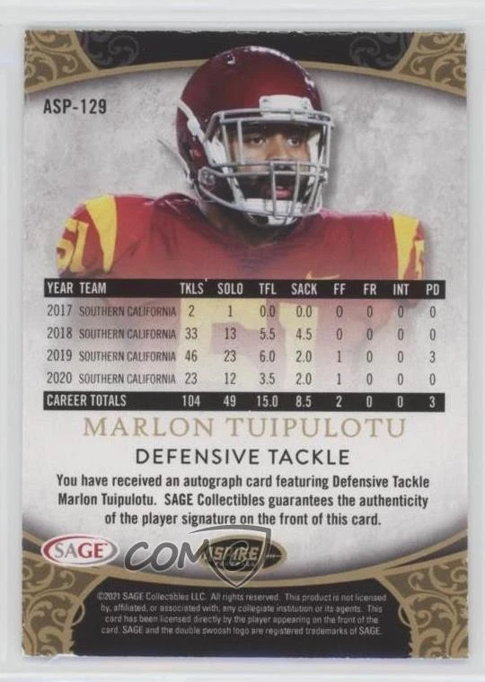 2021 Sage Aspire Rainbow Marlon Tuipulotu #ASP-129 Rookie Auto RC - Image 2 of 2