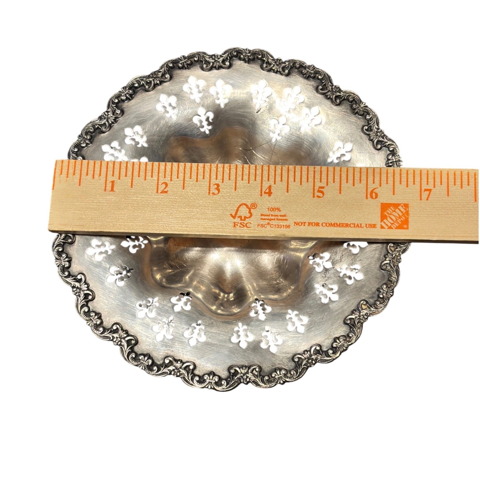 Vintage Silver Plated Footed Compote Bowl Fleur de Lis Cutout Ornate Pedestal