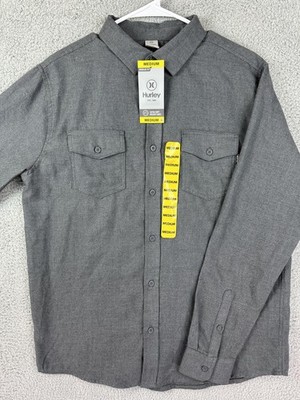 Hurley Shirt Mens Medium Charcoal Gray Button Up Long Sleeve Western Modern New