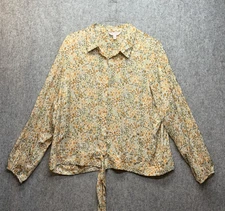 LC Lauren Conrad Size XXL Button Up Floral Women's Shirt Peach, Gray and Silver