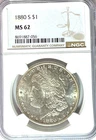 1880 S $1 Morgan Silver One Dollar MS62 San Francisco