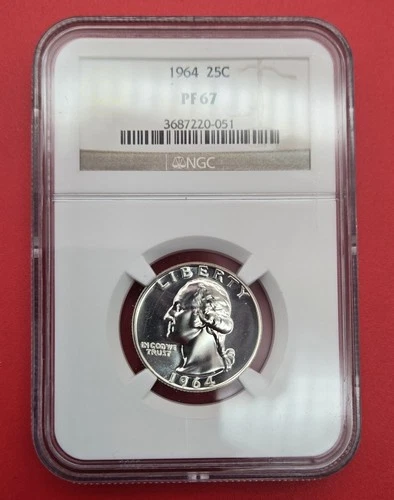 1964 NGC PF67 Cameo Superb Gem Proof Washington Quarter - close to Deep Cameo!