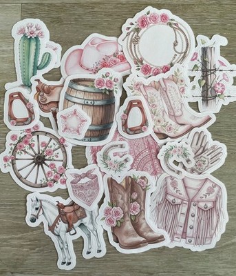 20 Pink Floral Cowgirl Junk Journal Stickers Scrapbook Papercraft Ephemera