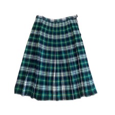 Vtg 80s Plaid Pleated Midi Skirt Green plaid handmade preppy Timeless academia