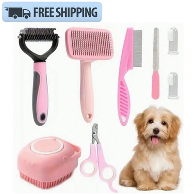 8Pcs Pet Grooming Kit for Dogs/Cats Nail Clippers, Flea Comb & Deshedding Brush