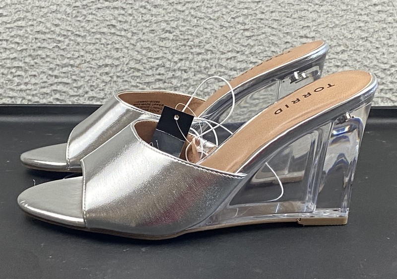 Torrid Heels Women 7.5 Transparent Wedge Mule Silver Open Toe Holiday Party NWT