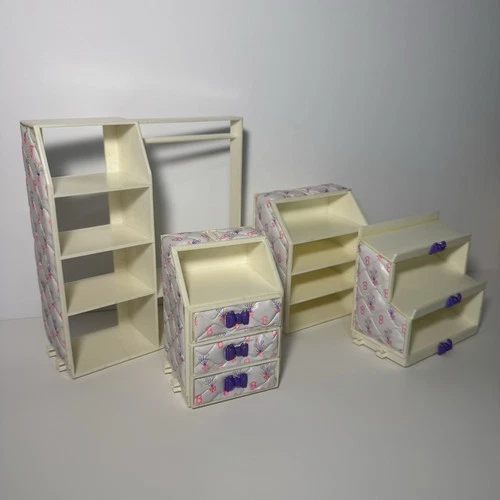 Barbie Snap N Store Quilted Bedroom Furniture VTG 1992 Wardrobe, Shelf, Dresser