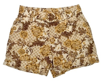 Maison d'Amelie Paris Linen Blend Women s Shorts Sz 6 Yellow Floral Belted