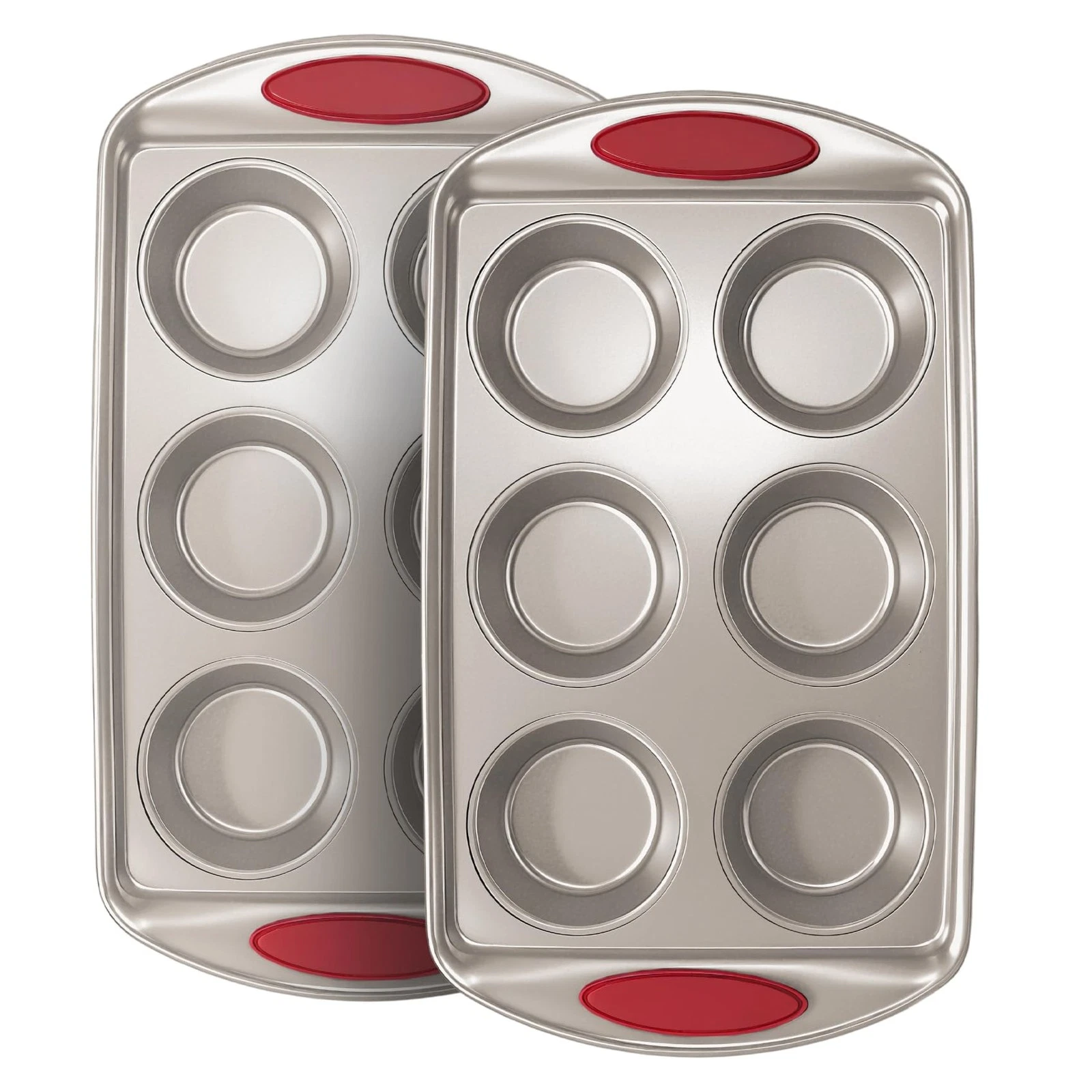 Muffin Pan 6-Cup, 2-Pack Nonstick 6 Tin Cupcake Pan with Silicone Grip Handle...