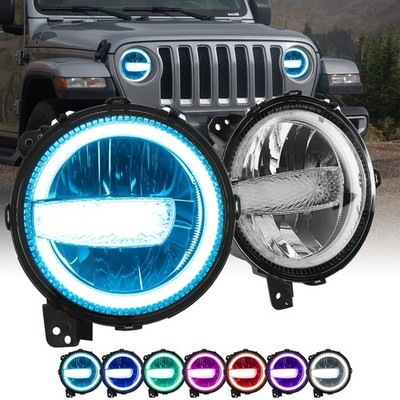 SUNPIE 9'' RGBW Halo LED Headlights for 18-26 Jeep Wrangler JL JLU & Gladiator JT