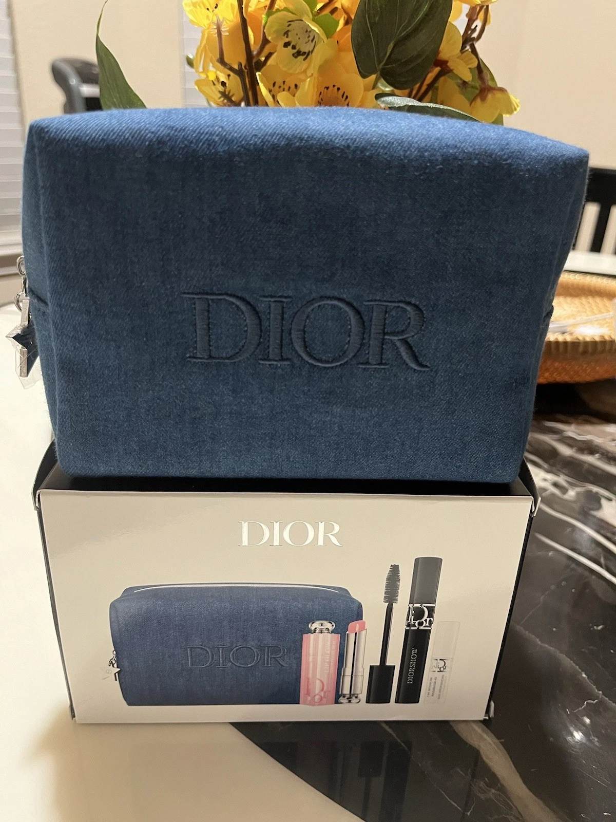 Christian Dior Pochette Vanity Denim Logo Marque Broderie NEUF