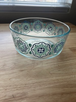 Vintage MCM Pyrex  Blue Teal Pinwheel floral 1quart storage bowl 7201.