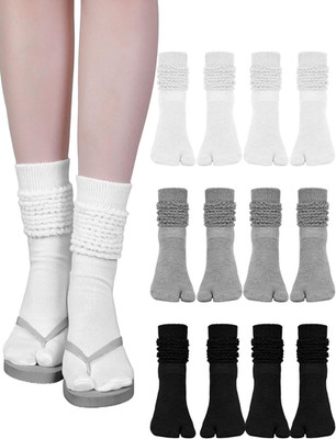 6 Pairs Flip Flop Socks Slouch Scrunch Tabi Split Toe Japanese Long Knit Socks f