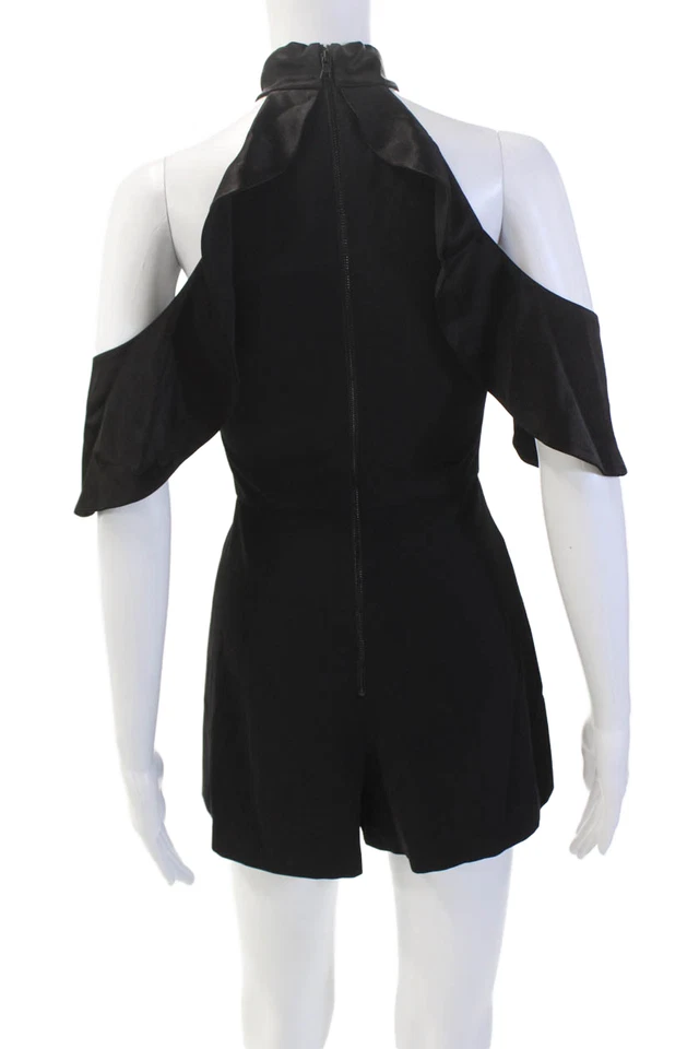 Romper Alice + Olivia Feminino Drapeado Decote Halter Zíper Traseiro Sem Mangas Preto Tamanho 0 - Imagem 3 de 4