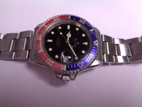 Bulova Diver Mens Watch Automatic Date Calendar Black Dial Stainless 25jewels