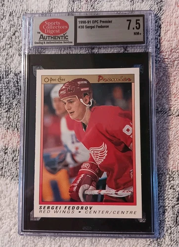 1990 O-PEE-CHEE Premier Sergei Fedorov Rookie Card SCD 7.5 Red Wings NHL Hockey