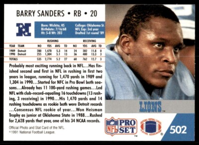 1991 Pro Set Barry Sanders G9 #502 | eBay