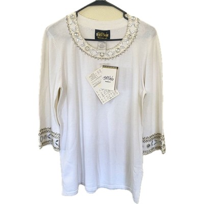 NWT Vintage Bob Makie Wearable Art Ivory White Beaded Embellished Top