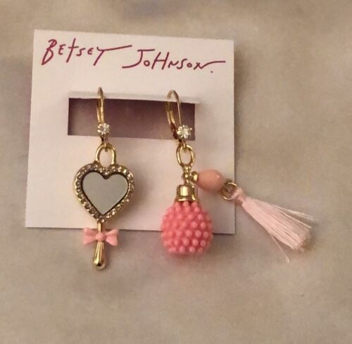 Betsey Johnson Sweetheart Swoon Mirror & Perfume Mismatch Drop Earrings NWT - Picture 2 of 12