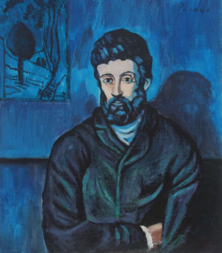 Fine unique Blue period painting – Portrait of a man, signed Pablo Picasso w COA