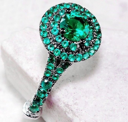2CT Treated Emerald 925 Solid Sterling Silver Ring Sz 9 MP1 - Imagen 2 de 4