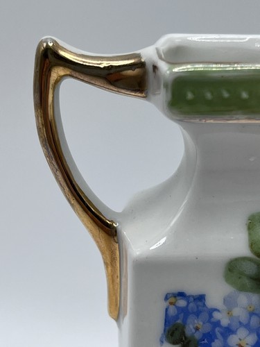 Antique German 1920’s Small Vase Blue Green Flowers Art Deco Guilting Porcelain - Picture 8 of 9