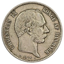 Danimarca - 2 KROENER 1876 Christian IX - Argento - KM.798 - Moneta Danese