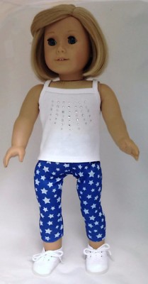 White Tank Top & Blue w/Stars Leggings Clothes for 18 inch Girl Dolls