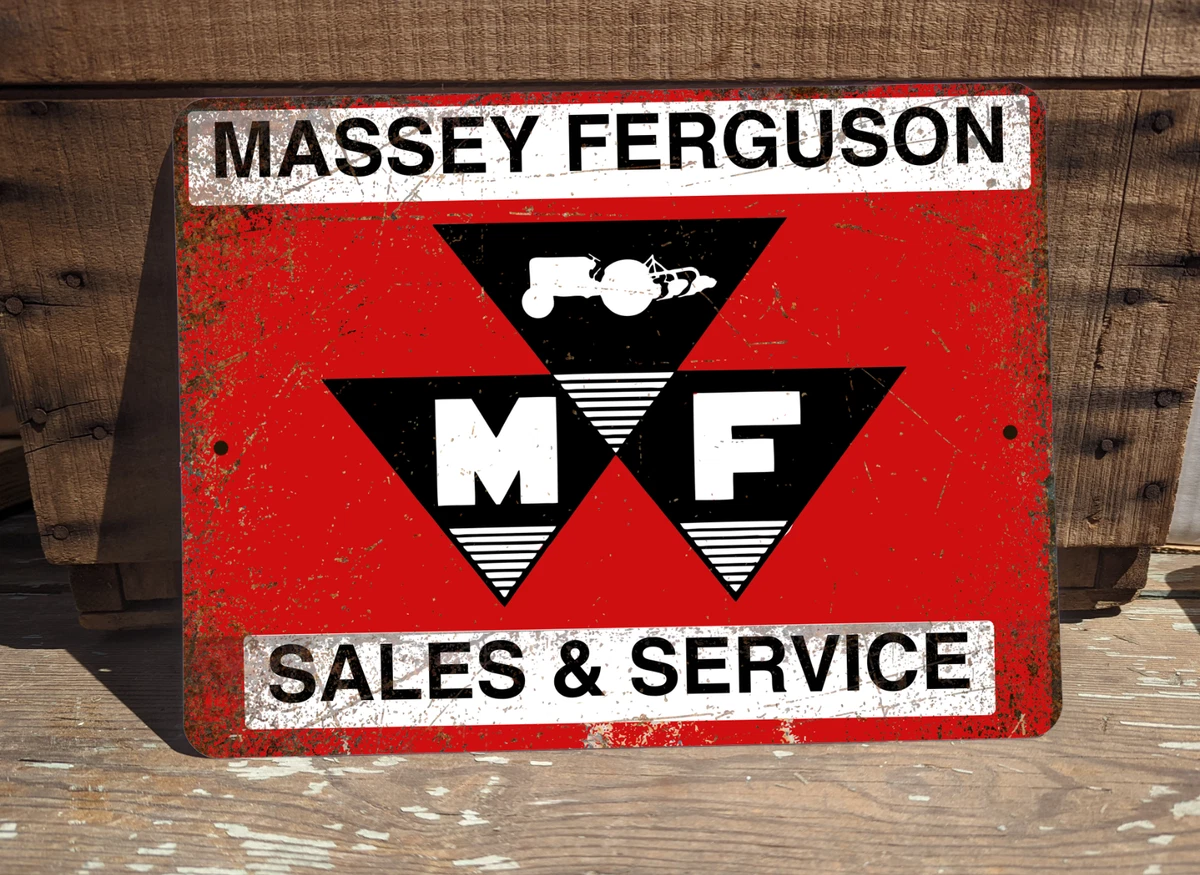Targa In Ghisa Massey Ferguson Con Trattore – Decorazione Rustica Per Garage E Officina – 30x18 Cm – Colori Rosso E Nero