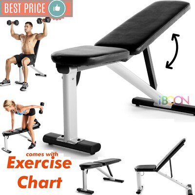 ADJUSTABLE WEIGHT BENCH Flat Incline Decline Exercise Strength Workout Training