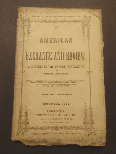 Scarce Nov. 1863 American Exchange & Review An Expositor Of Social & Economic 
