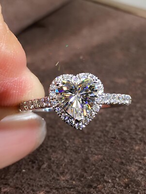 Silver Heart Ring Cubic Zirconia Women Wedding Sterling Engagement Jewelry Gift