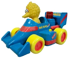 Vintage Sesame Street Big Bird Racer Yellow Blue Red Illco Toy 10" Works