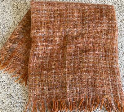 Handwoven Avoca Handweavers Ireland Orange Wool Fringed Square Throw  Blanket