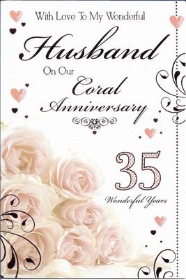 Husband Our Coral 35th Wedding Anniversary Greeting Card 9 By 6 Free P P Ebay